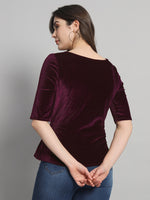 Half Sleeeves Front Tie Waistband Party Top Wine