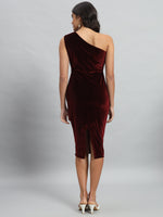 Back Slit Bodycon Party Dress One Shoulder Sporty Maroon