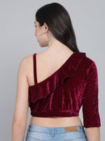 One Off Shoulder Ruffle Styling Blouse Tops Maroon