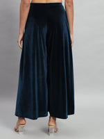 Wide Bottoms Stylish Palazzo Pants Party Trousers Peacock Blue