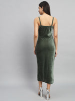 Maxi Sleeveless Velvet Square Neck Bodycon Dress Dark Olive Green