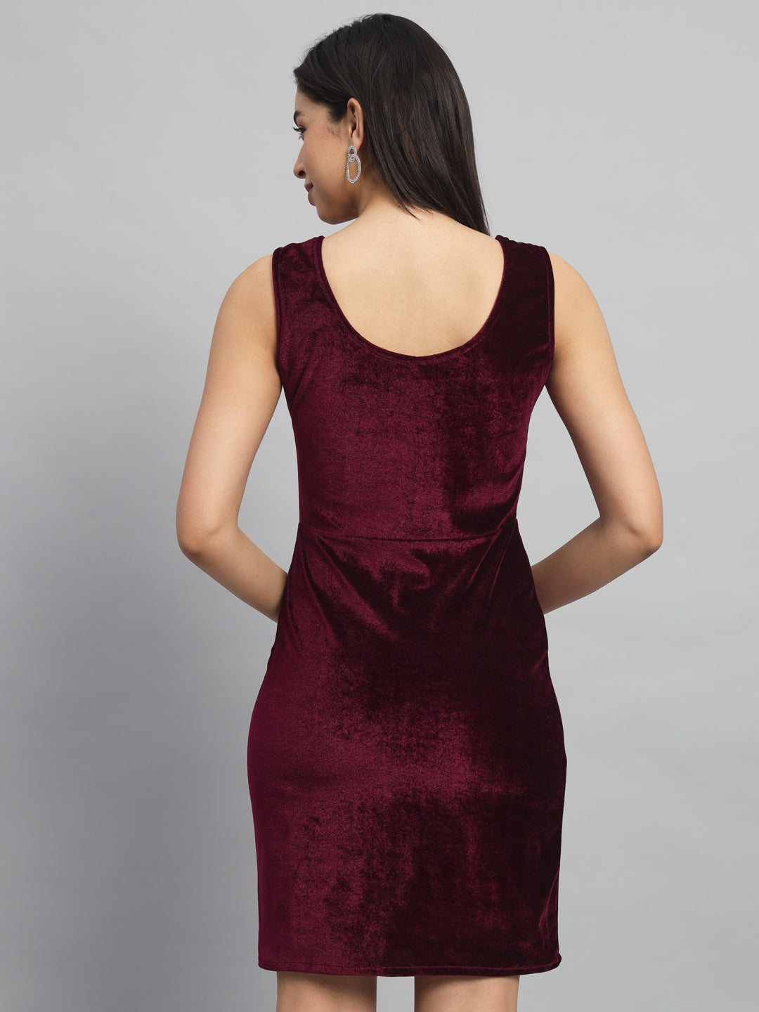 Sleeveless Velvet Bodycon Party Dress Sporty Maroon