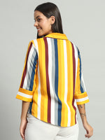Women Shirt Collar Striped Shirt Style Top