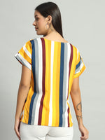 Women Striped Extended Sleeves Styled Back Top