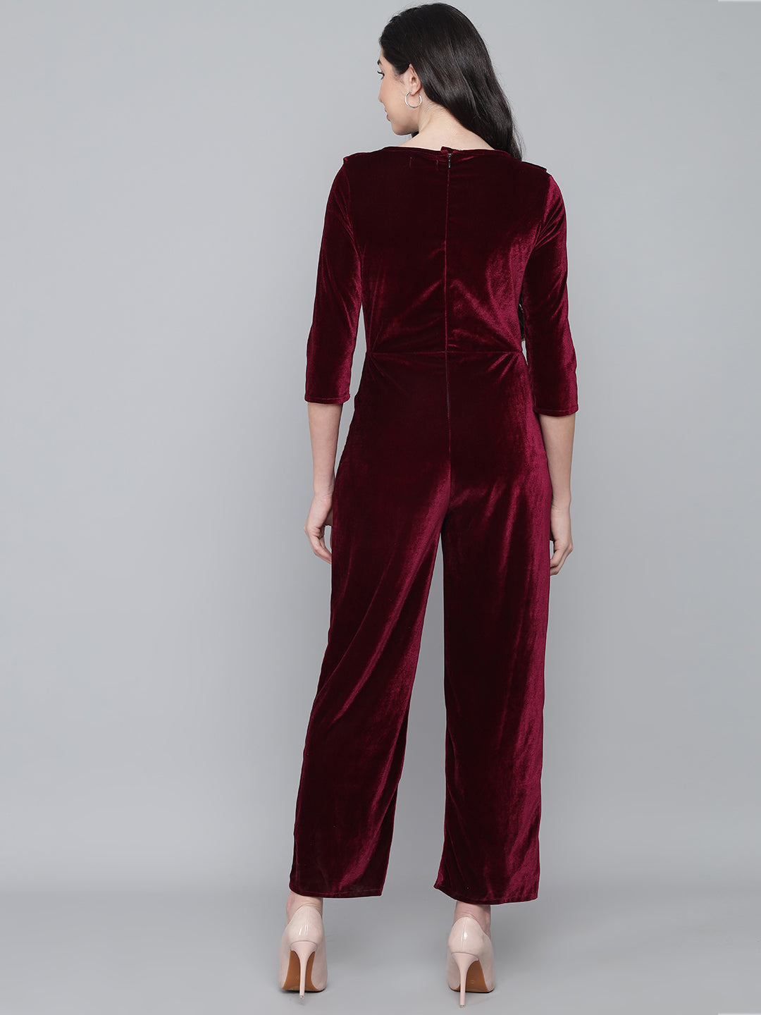 One Piece Half Sleeves Jumpsuit Wine