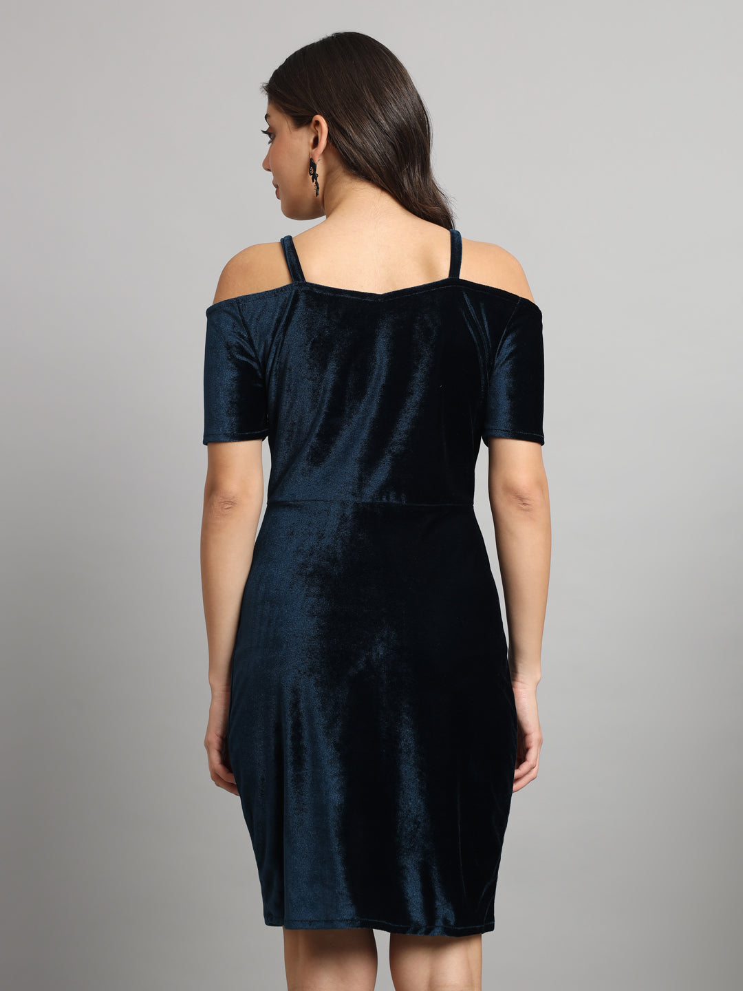 Short Sleeves Off-Shoulder Bodycon Party Women Peacock Blue