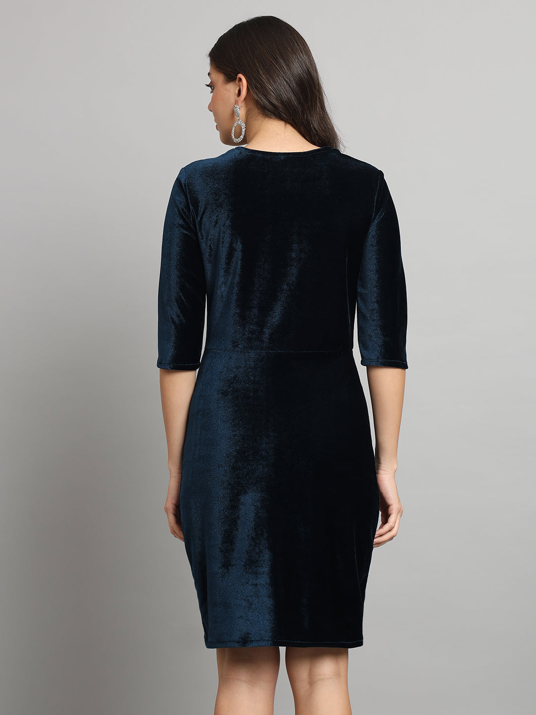 Women Square Neck Velvet Sheath Dress