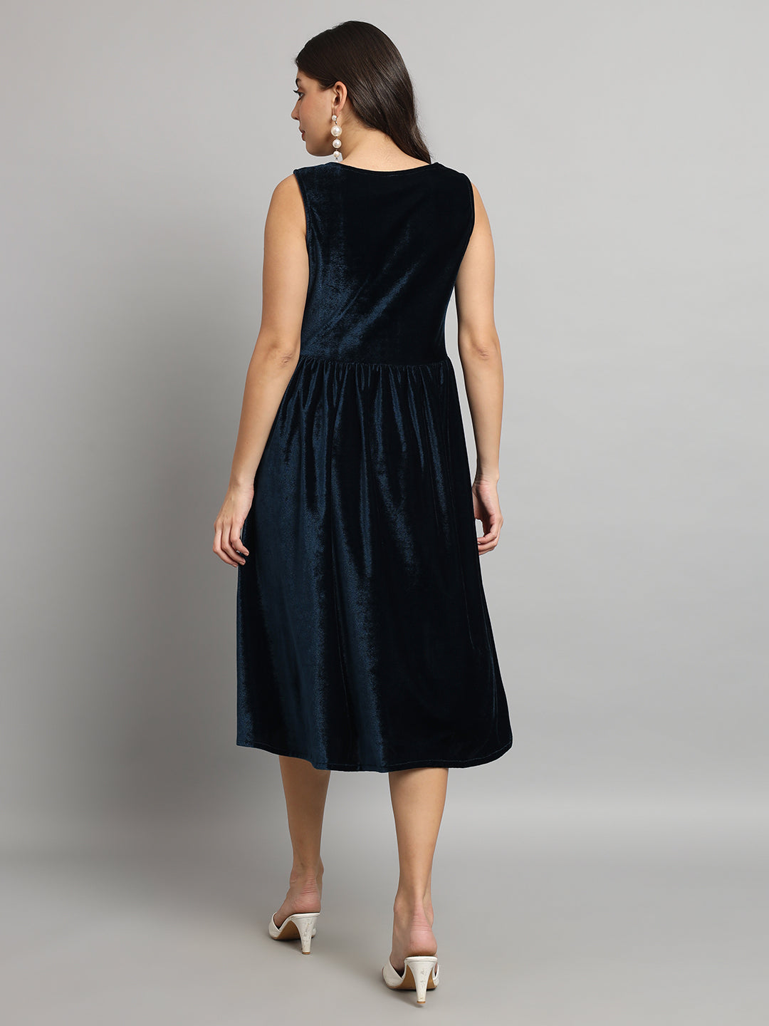 V-Neck Velvet Fit & Flare Midi Dress