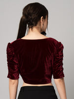 Puff Sleeves Velvet Blouse Tops Maroon