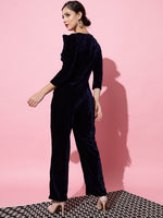 One Piece Half Sleeves Jumpsuit Navy Blue