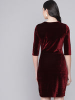 One Piece Bodycon Velvet Party Dress Maroon