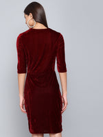 One Piece Bodycon Velvet Party Dress Sporty Maroon