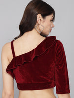 One Off Shoulder Ruffle Styling Blouse Tops Maroon