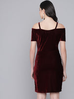 Short Sleeves Off-Shoulder Bodycon Party Women Scarlet Maroon