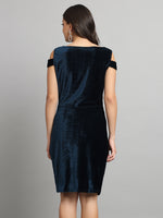 Cold Shoulder Bodycon Party Dress Peacock Blue