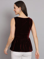 Waistline Ruffle Sleeveless Party Top Maroon