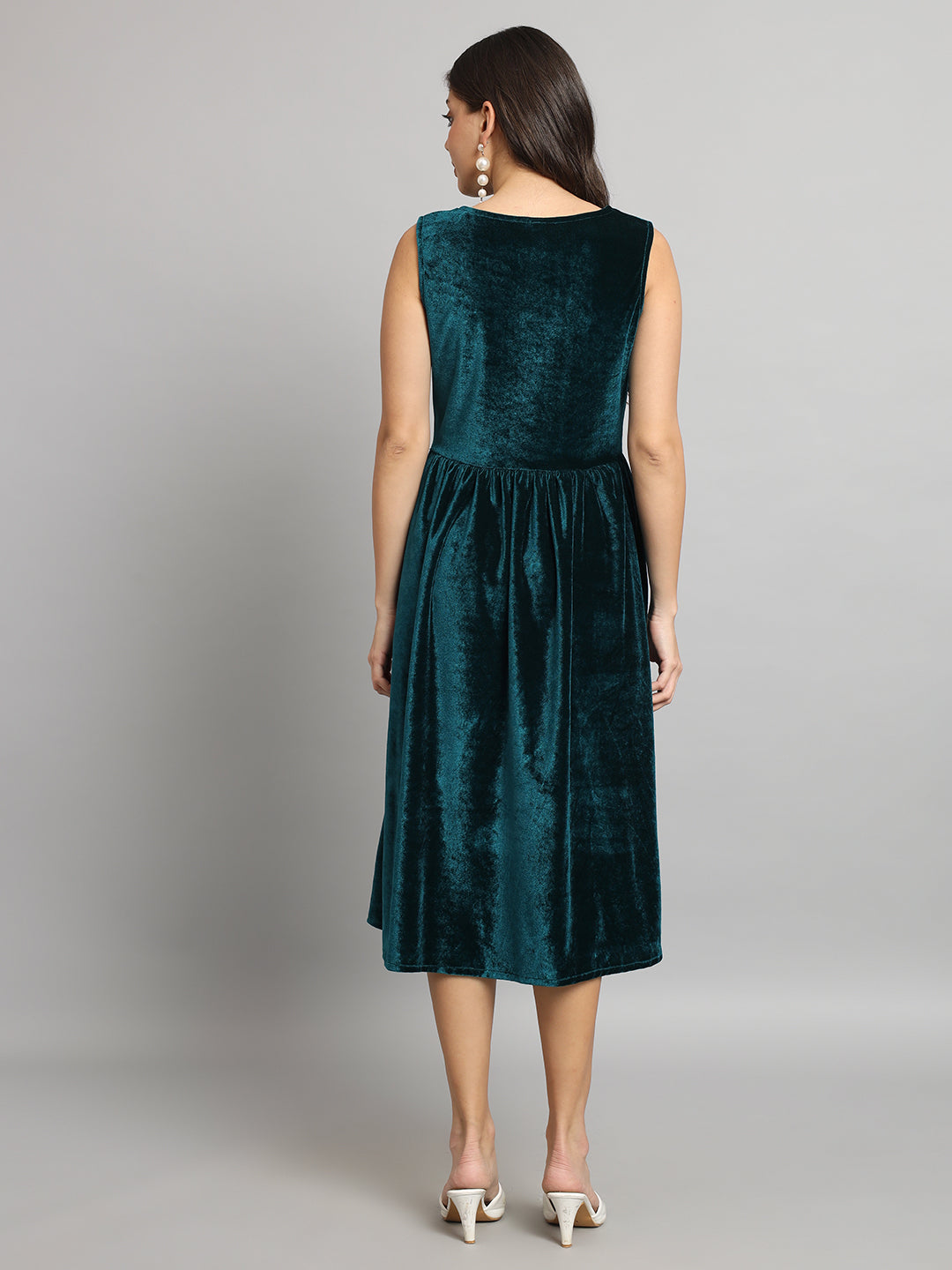 V-Neck Velvet Fit & Flare Midi Dress