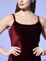 Vaararo Velvet Sleeveless Maxi Dress for Women | Front Cut-Out and Strappy Back Detailing