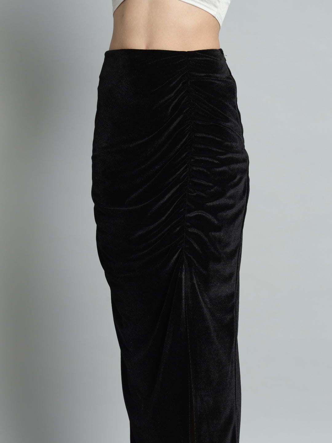 Ankle Length Long Ruched Party Skirt Black