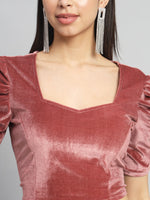 Puff Sleeves Velvet Blouse Tops Maroon