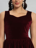 Waistline Ruffle Sleeveless Party Top Sporty Maroon