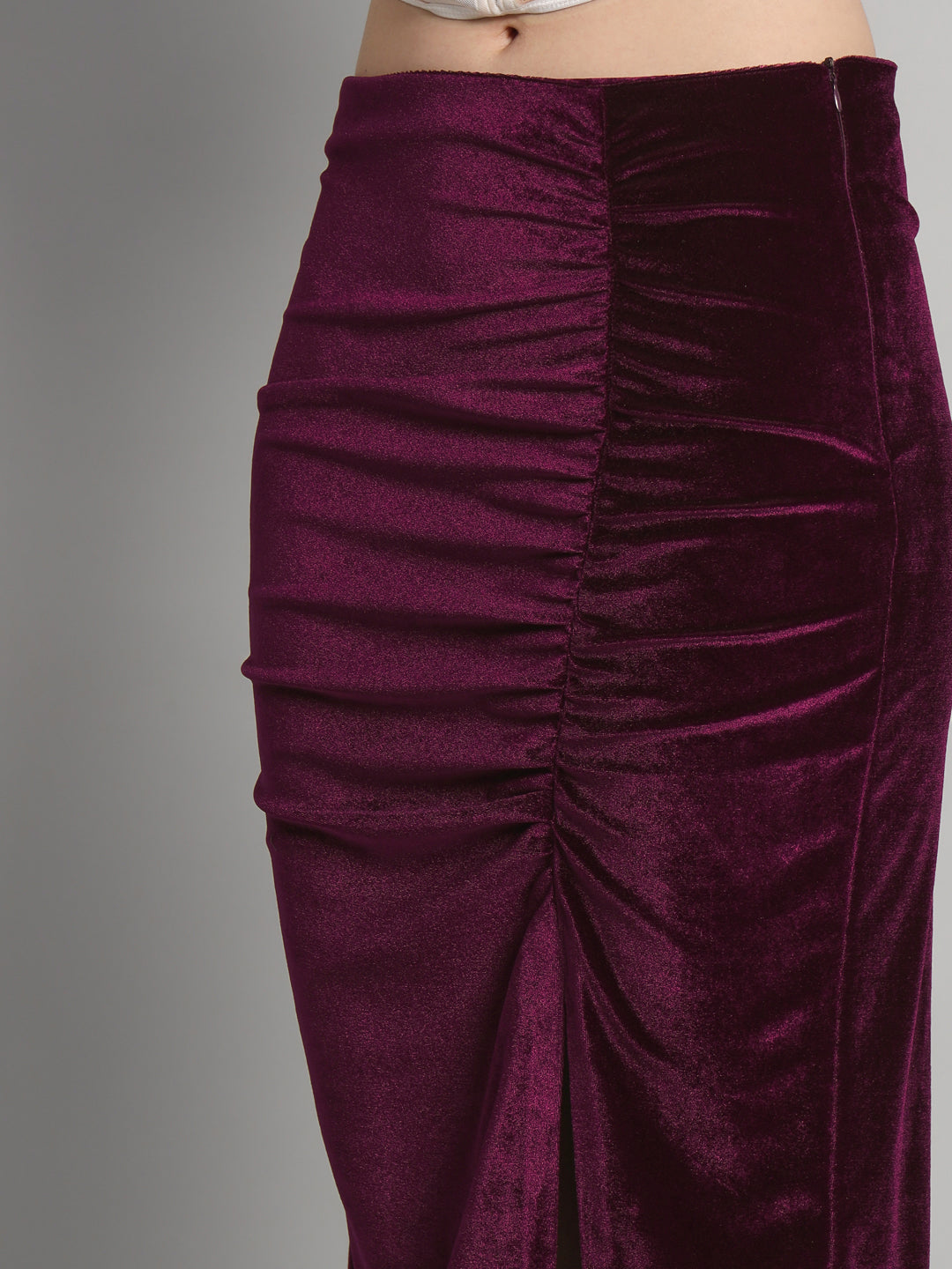 Ankle Length Long Ruched Party Skirt Wine