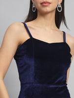 Shoulder Strap Sleeveless Bodycon Party Dress Navy Blue