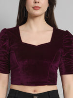 Puff Sleeves Velvet Blouse Tops Wine