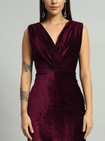 Deep V-Neck Sleeveless Bodycon Party Dress Wine