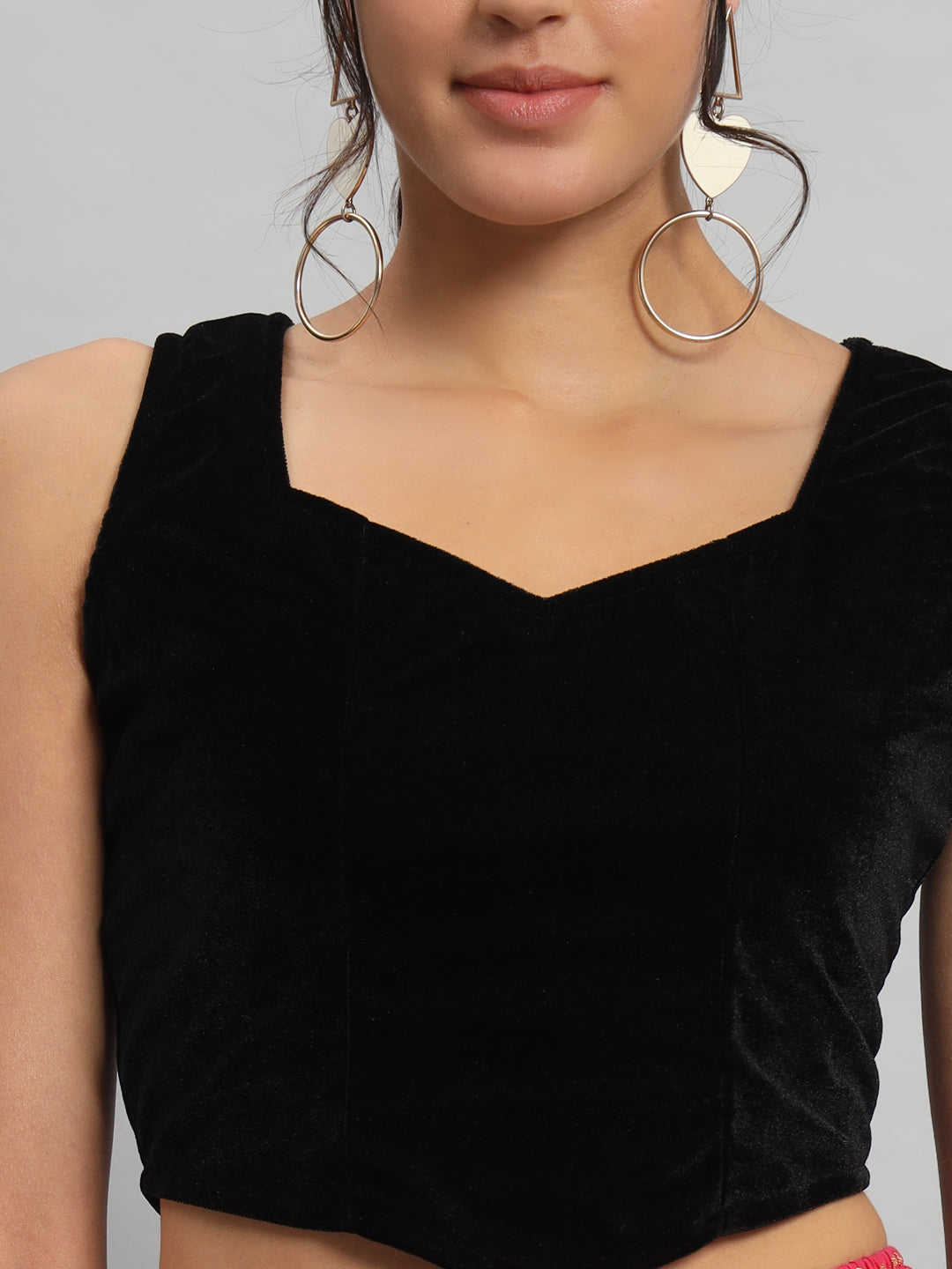 Velvet Sleeveless Readymade Party Blouse Black