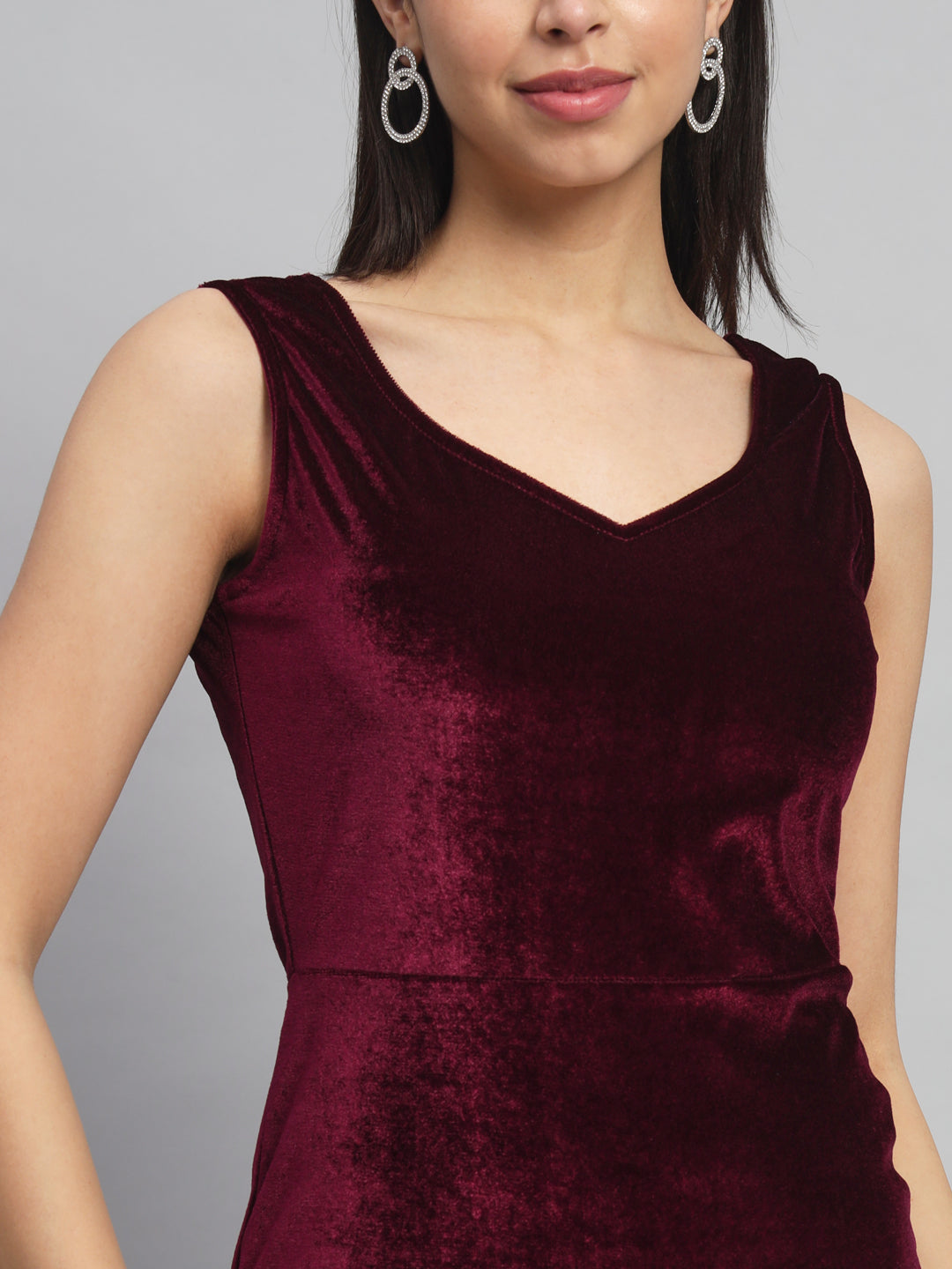 Sleeveless Velvet Bodycon Party Dress Sporty Maroon