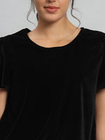 Short Sleeves Ruffles Stylish Party Top Black