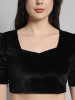 Puff Sleeves Velvet Blouse Tops Black