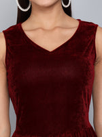 A-Line Velvet V-Neck Tops Sleeveless Party Dress Sporty Maroon