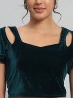 Velvet Flared Sleeves Readymade Party Blouse Black