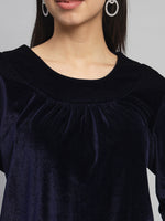 Round Neck Puff Sleeves Blouson Top Maroon