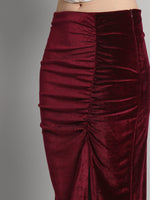 Ankle Length Long Ruched Party Skirt Maroon