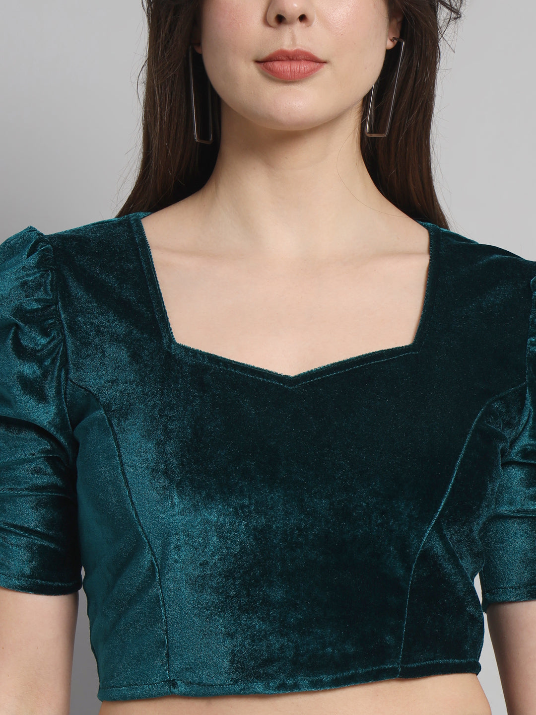 Puff Sleeves Velvet Blouse Tops Rama Green