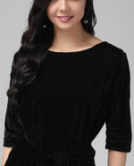 Half Sleeeves Front Tie Waistband Party Top Black