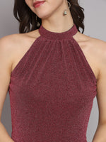 Self Design Halter Neck Sleeveless Bodycon Dress