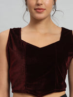 Velvet Sleeveless Readymade Party Blouse Sporty Maroon