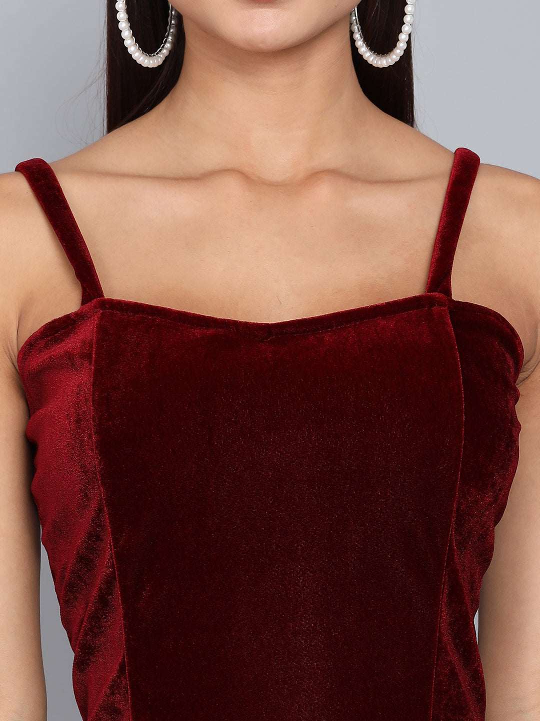 Maxi Sleeveless Velvet Square Neck Bodycon Dress Sporty Maroon