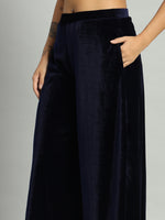 Wide Bottoms Stylish Palazzo Pants Party Trousers Navy Blue