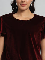 Short Sleeves Ruffles Stylish Party Top Sporty Maroon