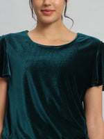 Short Sleeves Ruffles Stylish Party Top Rama Green