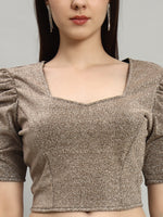 Lycra Party Puff Sleeves Readymade Blouse Top Golden Brown