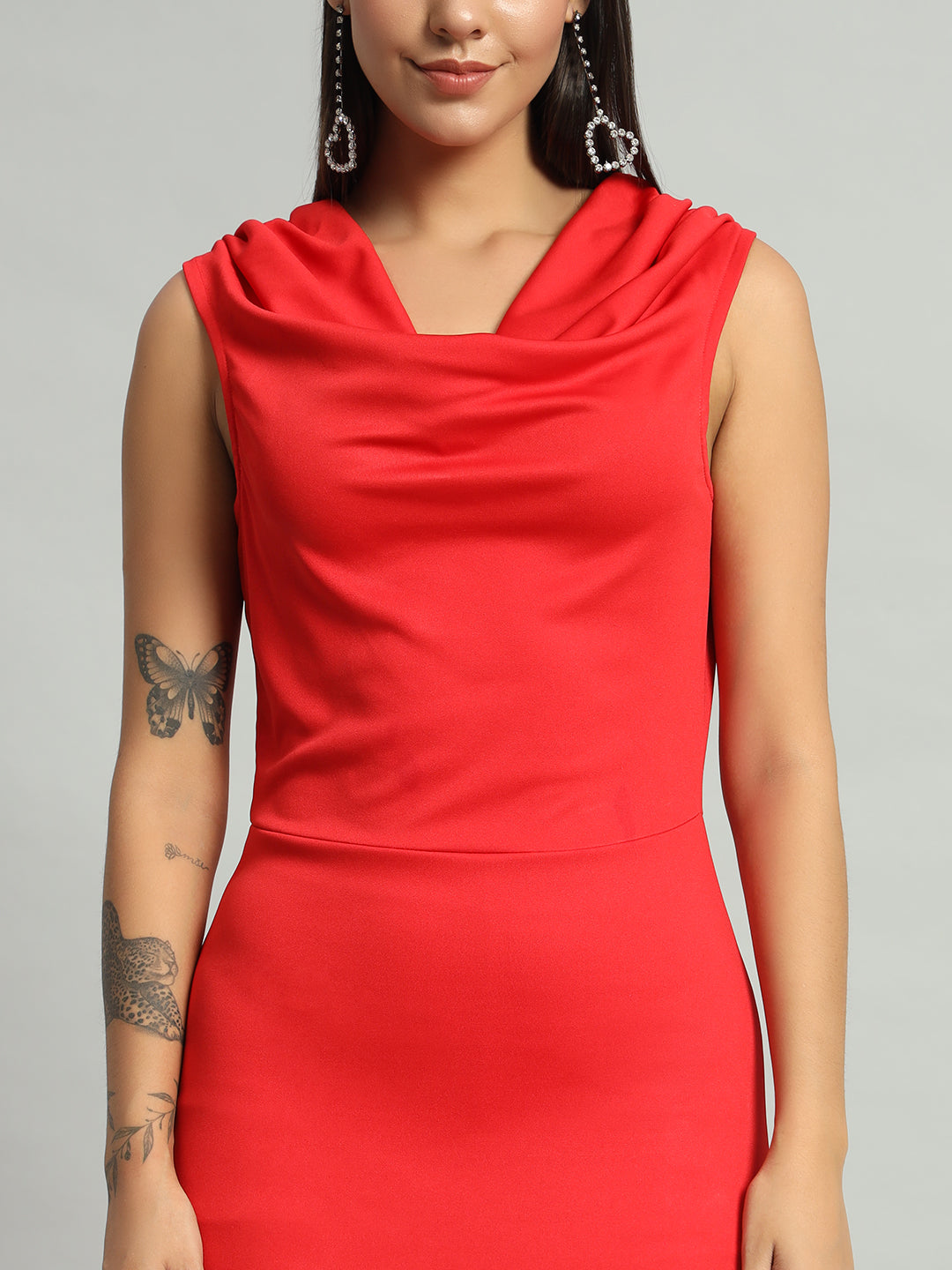 Lycra Cowl Neck Bodycon Maxi Sleeveless Party Dress Scarlet Red