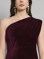 Back Slit Bodycon Party Dress One Shoulder Wine