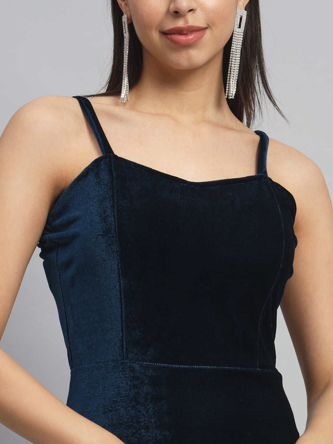 Shoulder Strap Sleeveless Bodycon Party Dress Peacock Blue