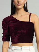 Readymade Blouse One Puff Sleeve Party Choli Wine